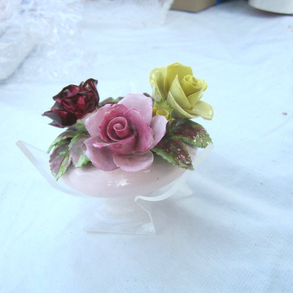 VTG ROYAL ADDERLY FLORAL TAPER HOLDER, BONE CHINA 3D DECOR